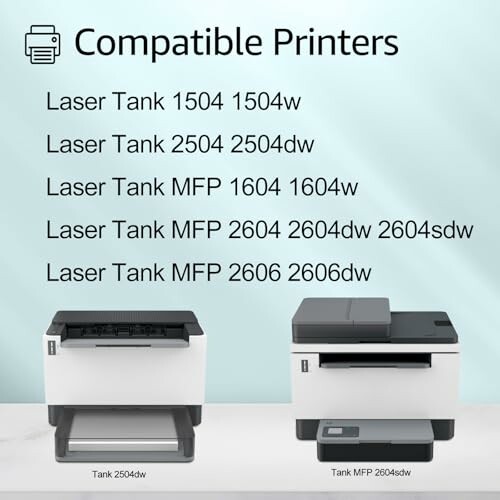 List of compatible printers with images of two printer models.