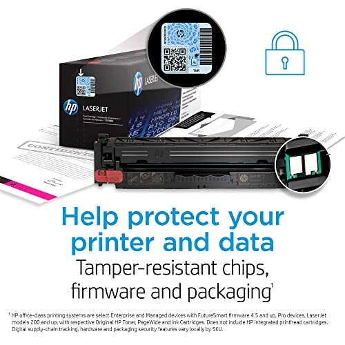 HP toner cartridge with tamper-resistant chips and packaging.